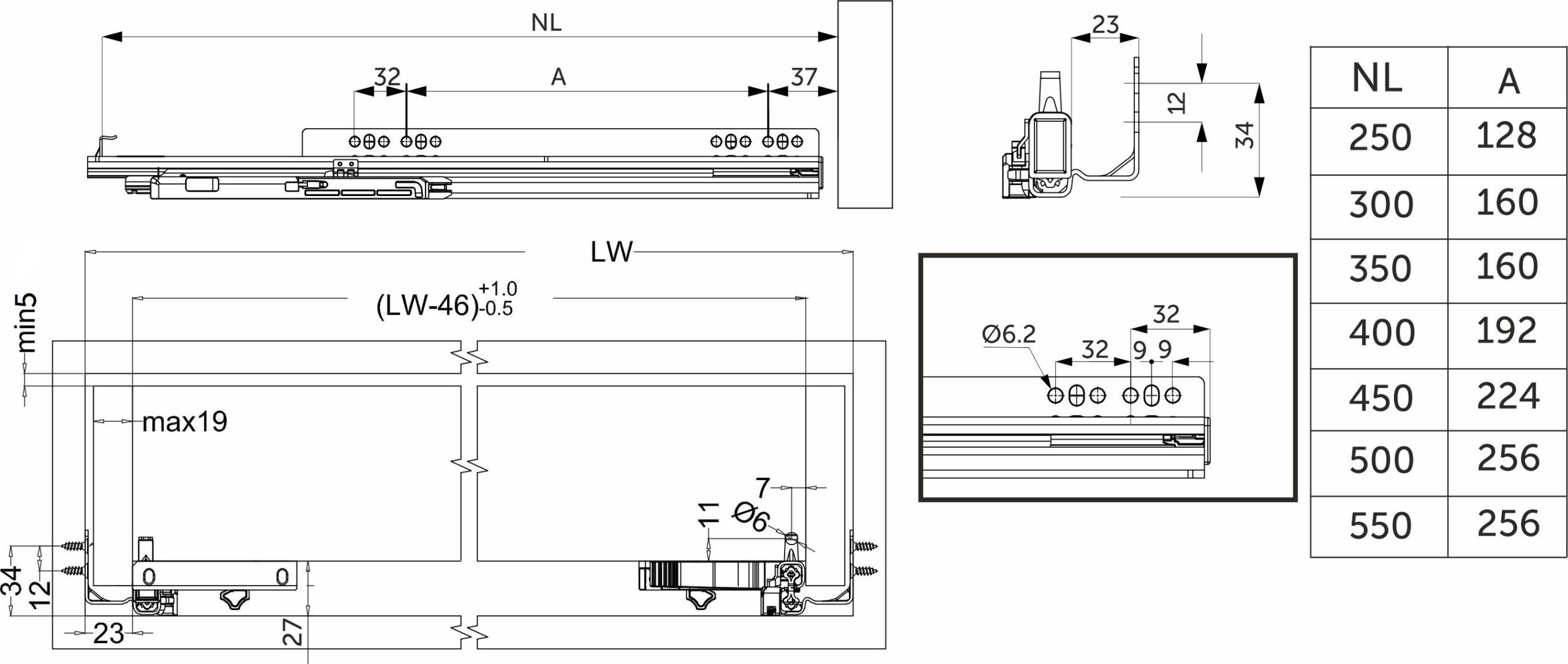 Concealed mounting guide L-400 with chipboard door closer up to 19mm with AKS QType locks, full extension - Image 2