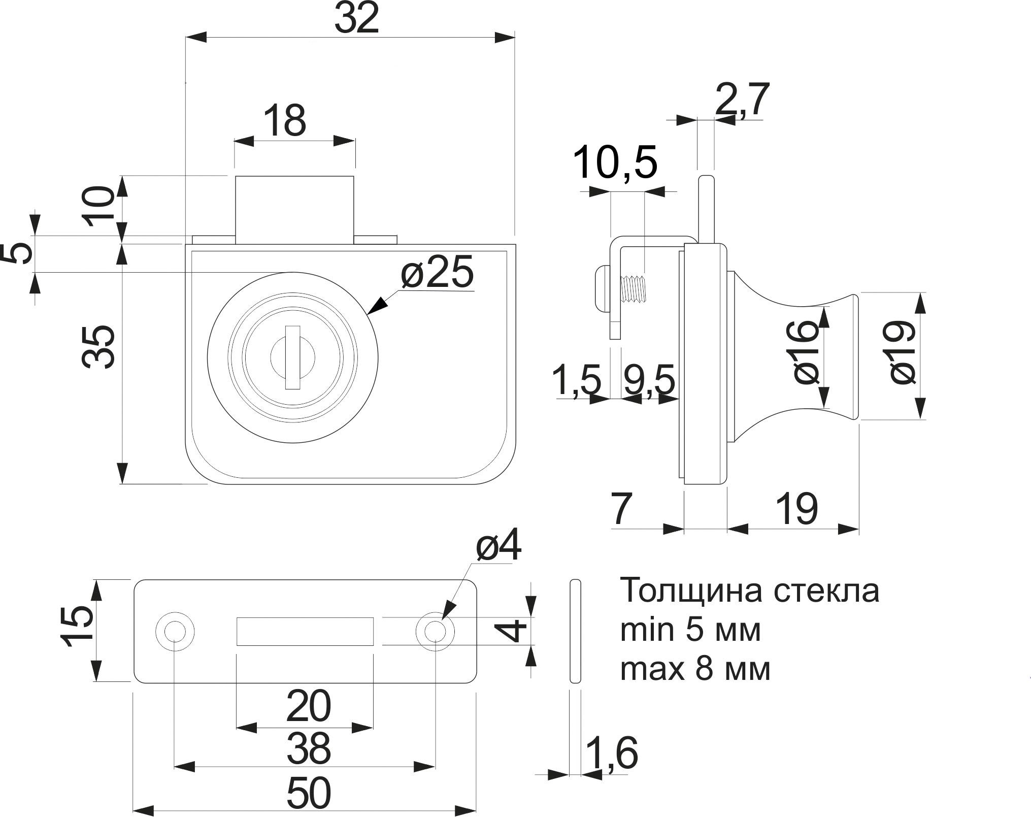 Lock for glass swing door mechanical 407 AKS - Image 2