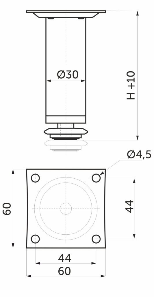 Furniture support meth D-100 h100 d30 with adjustable chrome AKS