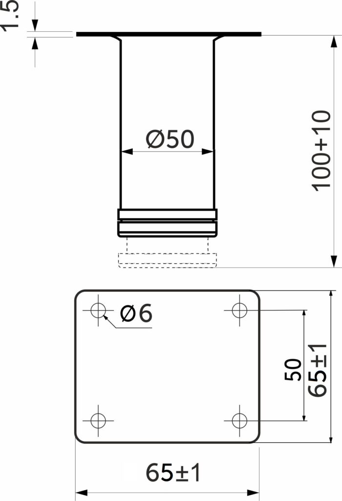 Furniture support meth d50 h100 with adjustable chrome AKS