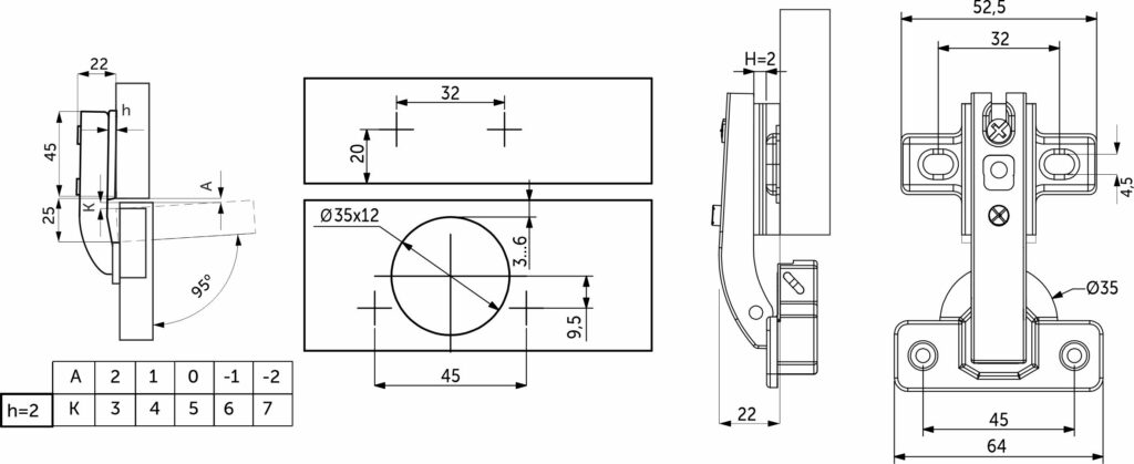Петля под фальшпанель 90° с пружиной 45мм h2 slide-on AKS