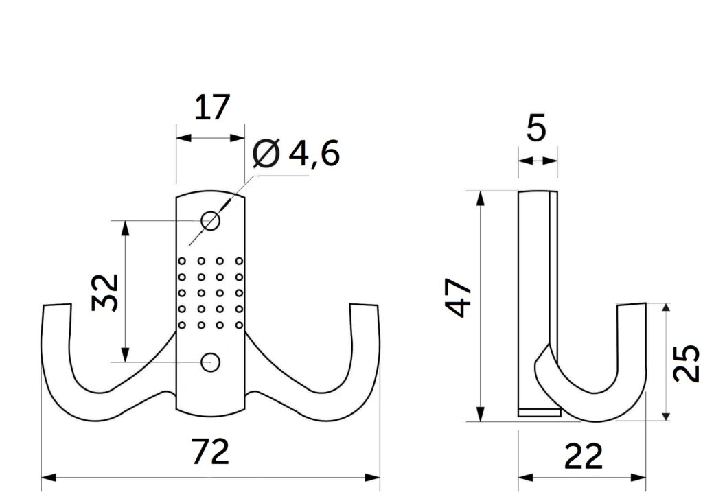 Furniture hook two-horn met. WP12 satin GRIDLI