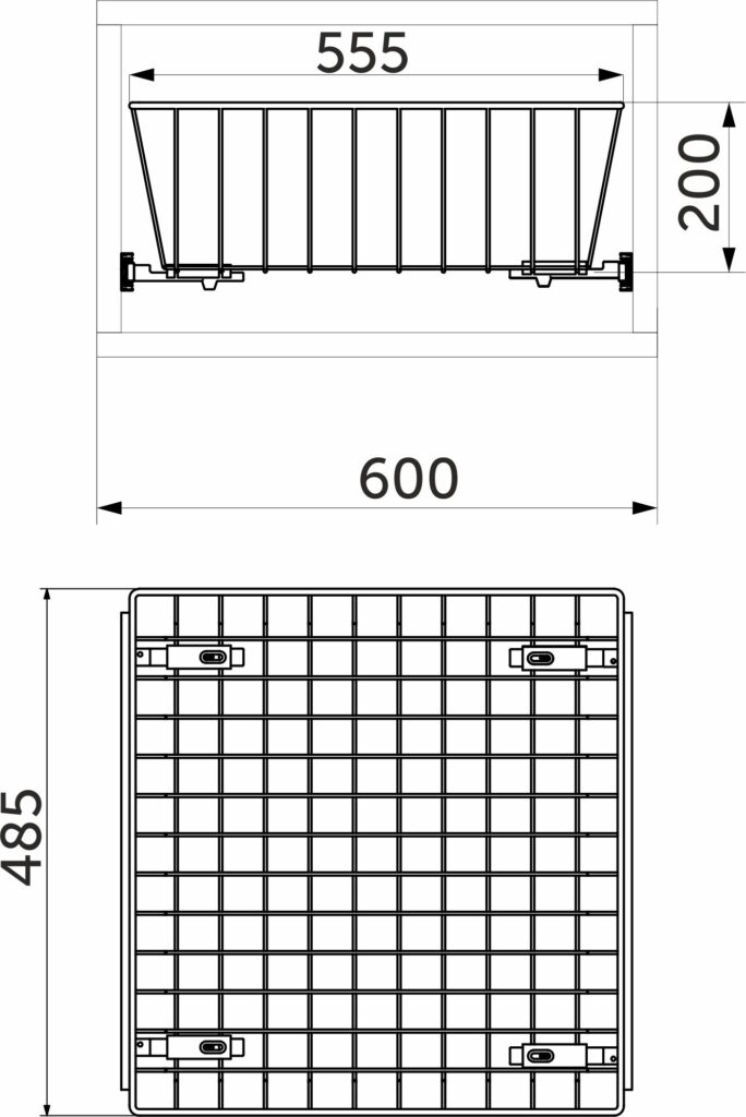 Выдвижная корзина для белья 600 (555*485*200) б/н, графит WIEXPOL