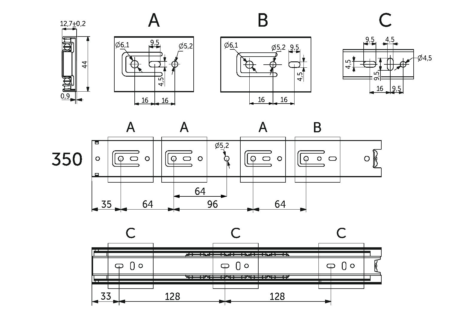 Ball guide L-350 h=45 AKS A - Image 2
