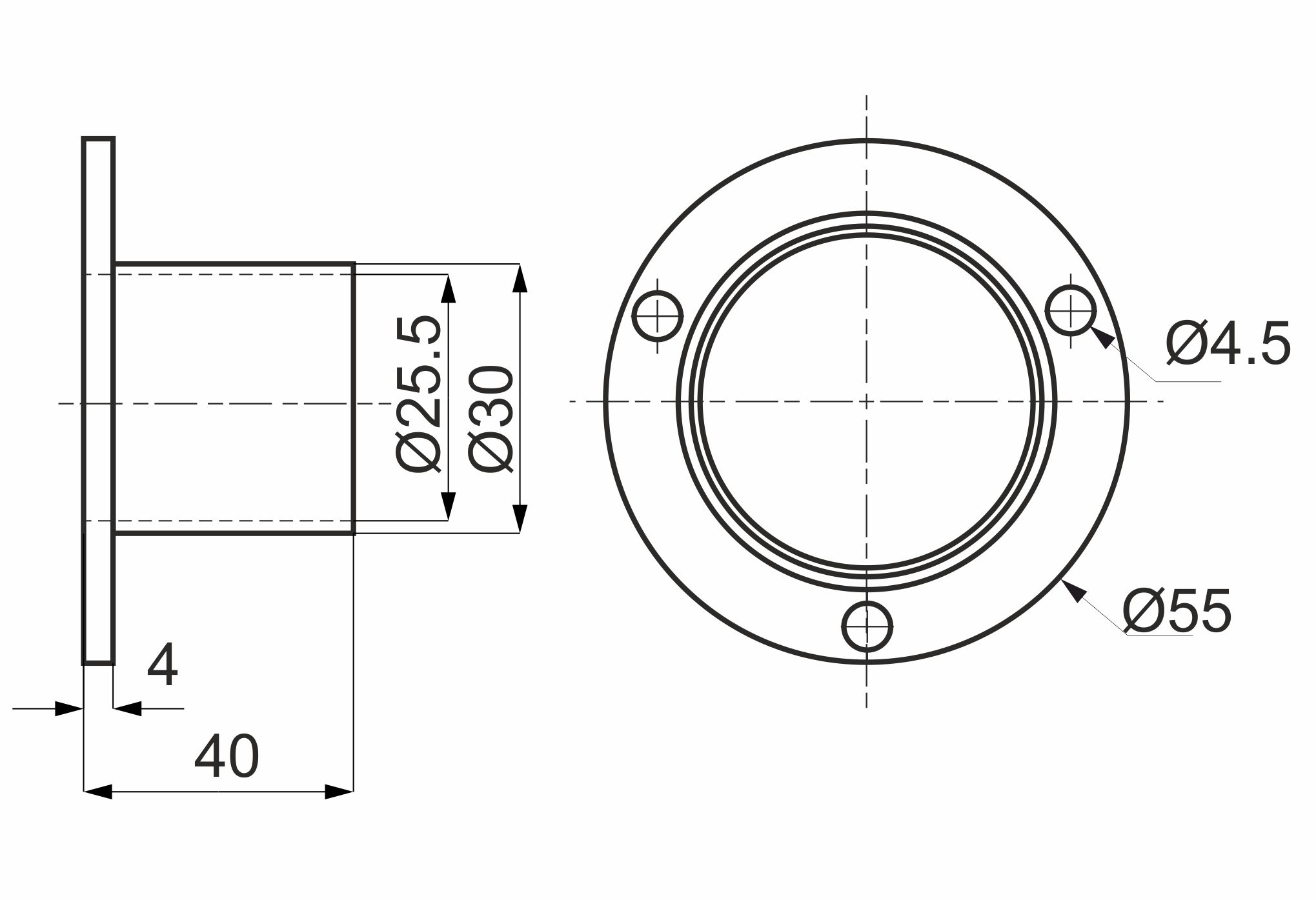 Pipe fastening (socket) d25 (510E) high, chrome AKS - Image 2