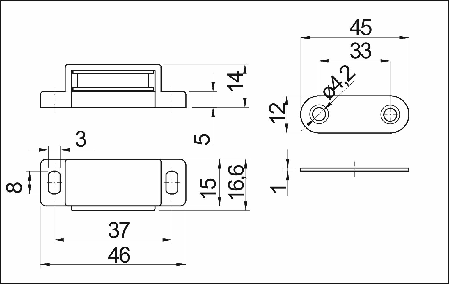 Magnetic furniture latch small AKS black (additive strip-33mm) - Image 2