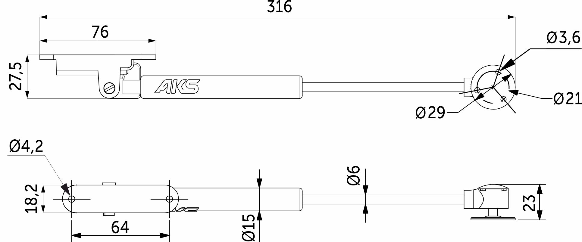 Подъемник газовый верхний 80N с доводчиком белый AKS PLUS - изображение 2