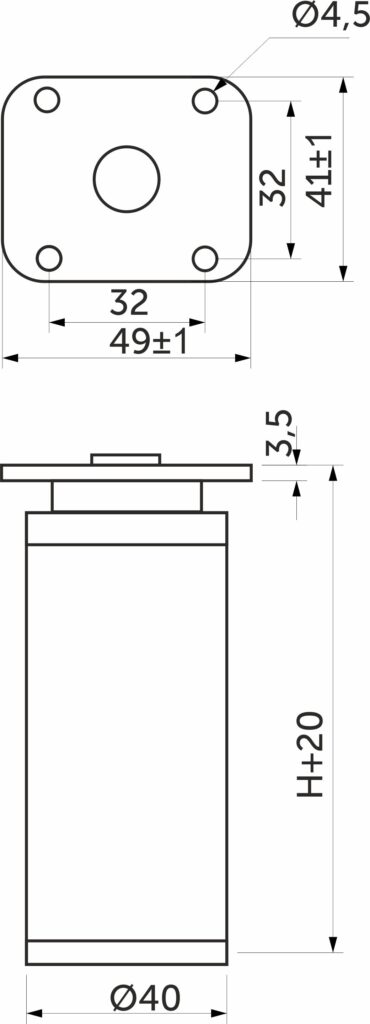 Furniture support aluminum DAP-77 h100 with adjustable black matte AKS