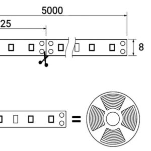შუქ-დიოდური ლენტი - 9.6W/m, 12V, 8მმ, 2835, 120 დ/მ, IP20, ნეიტრალური თეთრი (4000K), CRI>80, 1100 Lm, 5მ, AKS - Image 2