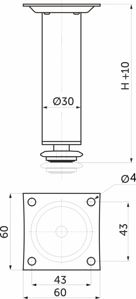 Furniture support meth D-150 h150 d30 with adjustable black matte AKS