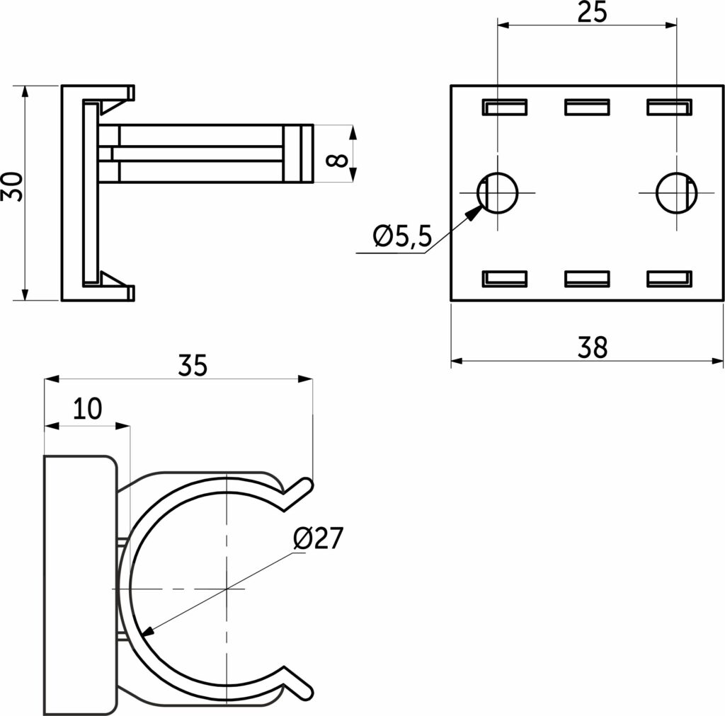 Fastening the kitchen support. (clip + subclip), black LEBA