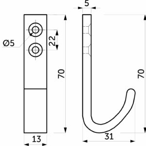 Furniture hook single-horn aluminum. FLEX aluminum AKS - Image 2