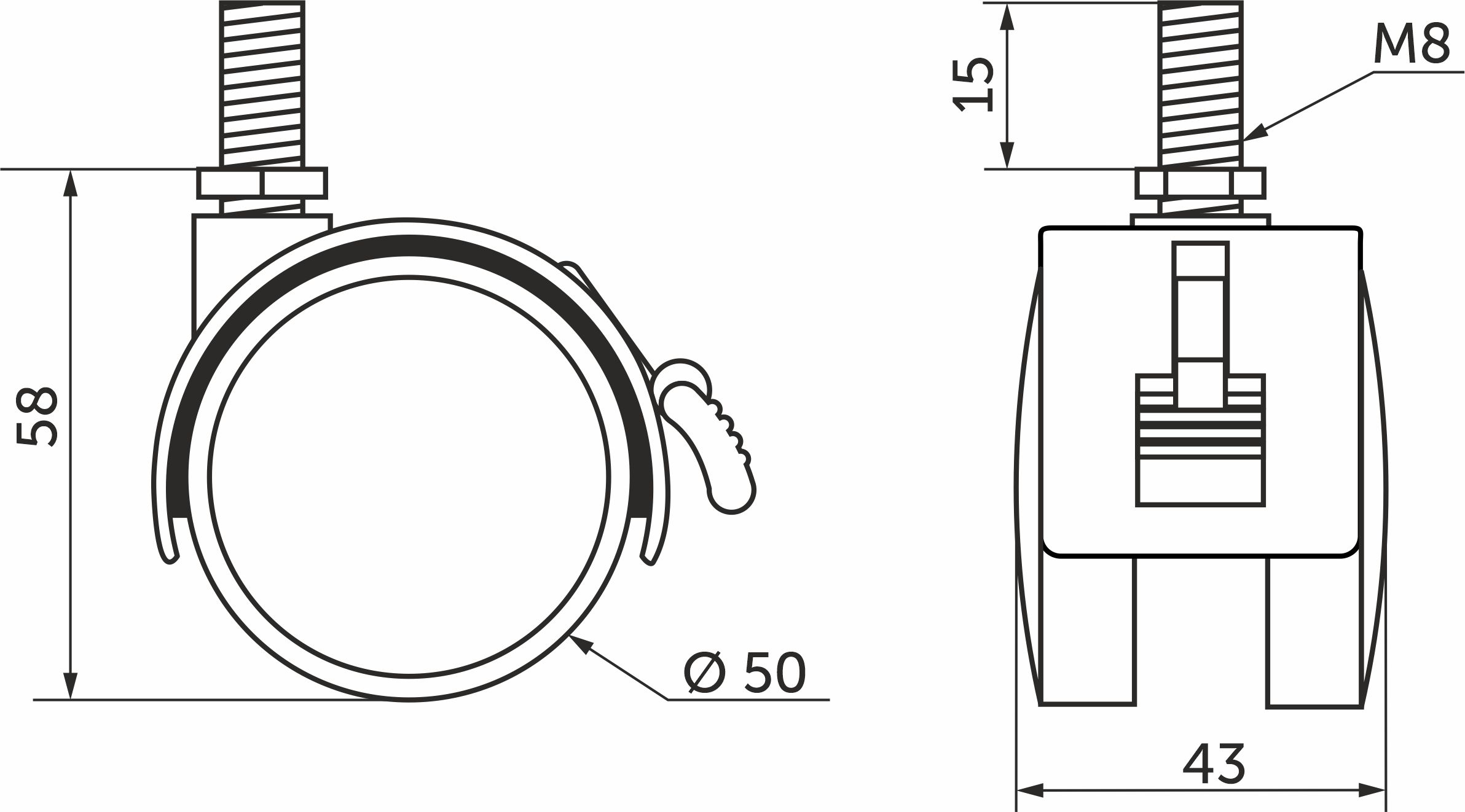Furniture wheel plast. d50 with M8 screw with brake, black AKS - Image 2