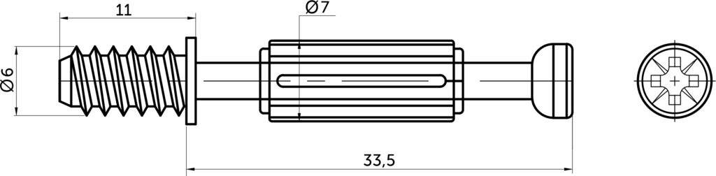 Eccentric rod 7*34/6*11 with plastic black coupling (pack/1 thousand pcs) AKS PLUS
