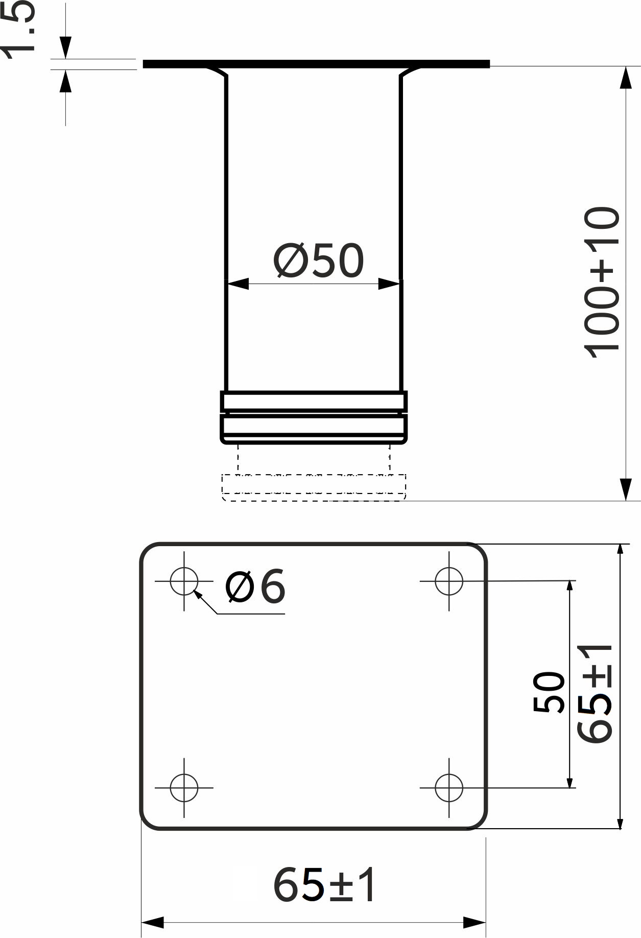 Furniture support meth d50 h100 with adjustable white AKS - Image 2