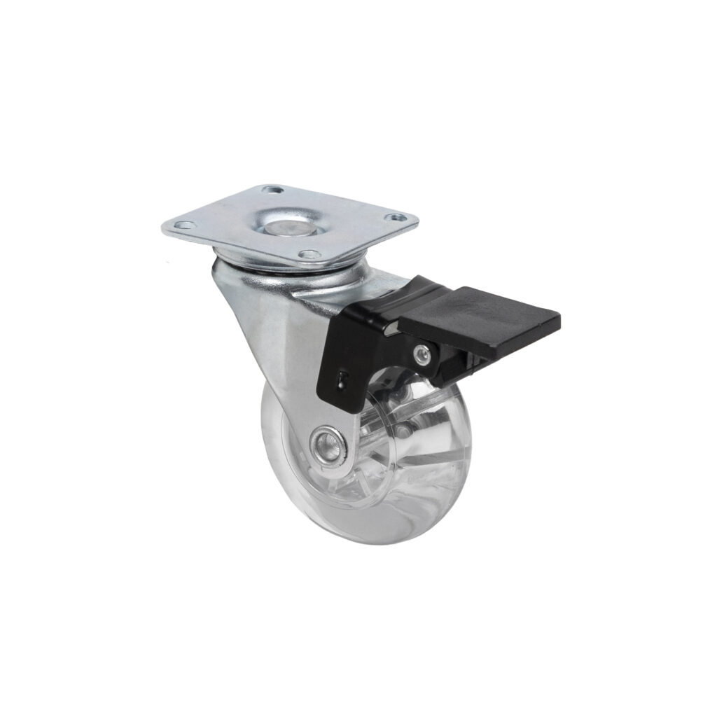 Furniture wheel CRYSTAL/2 d75 h99 with brake pad, transparent AKS