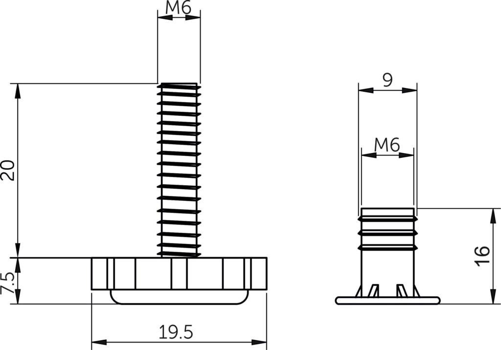 Level regulator + coupling M6 black (1 pack = 100 sets) AKS