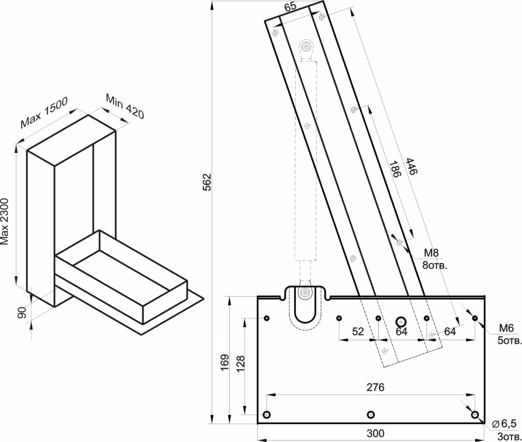 Mechanism for transforming wardrobe bed No. 582 OZMF (set - right, left, without gas lifts, without stopper)