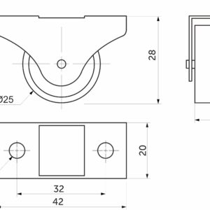 Furniture roller d25 h28 erect, black AKS - Image 2