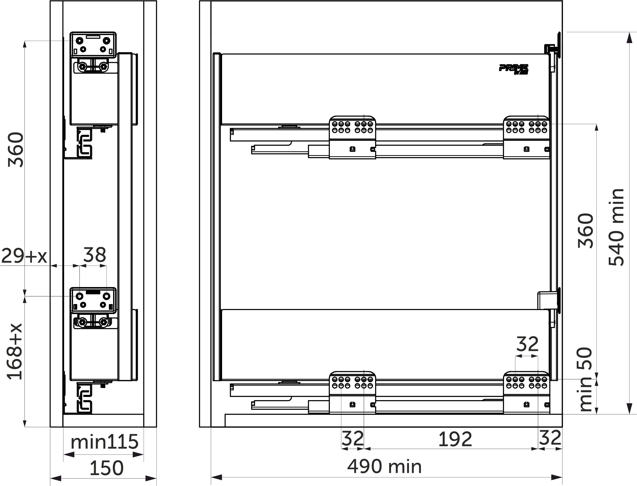 Pull-out cargo basket 150 ICON mounted side/left, graphite PRIME by AKS - Image 2
