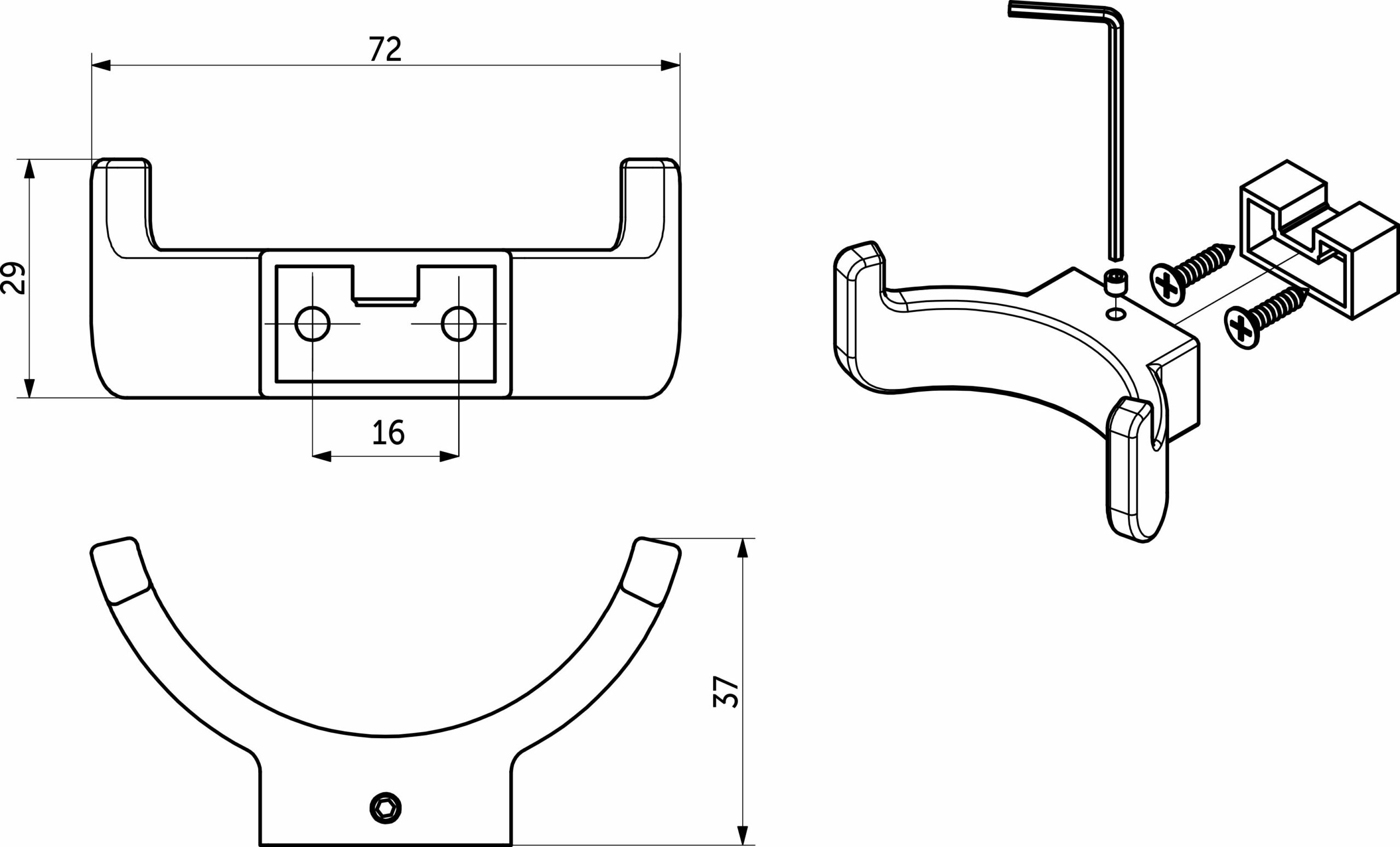 Furniture hook two-horn met. BAR black matte AKS - Image 2
