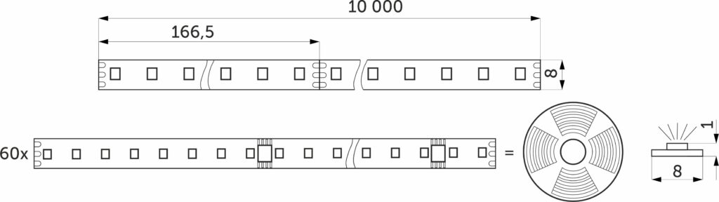 Лента светодиодная SPI ("Бегущий огонь") - 12W/m, 24V, 8мм, 2835, 126 д/м, IP20, холодный белый (6000K) - 10м, AKS