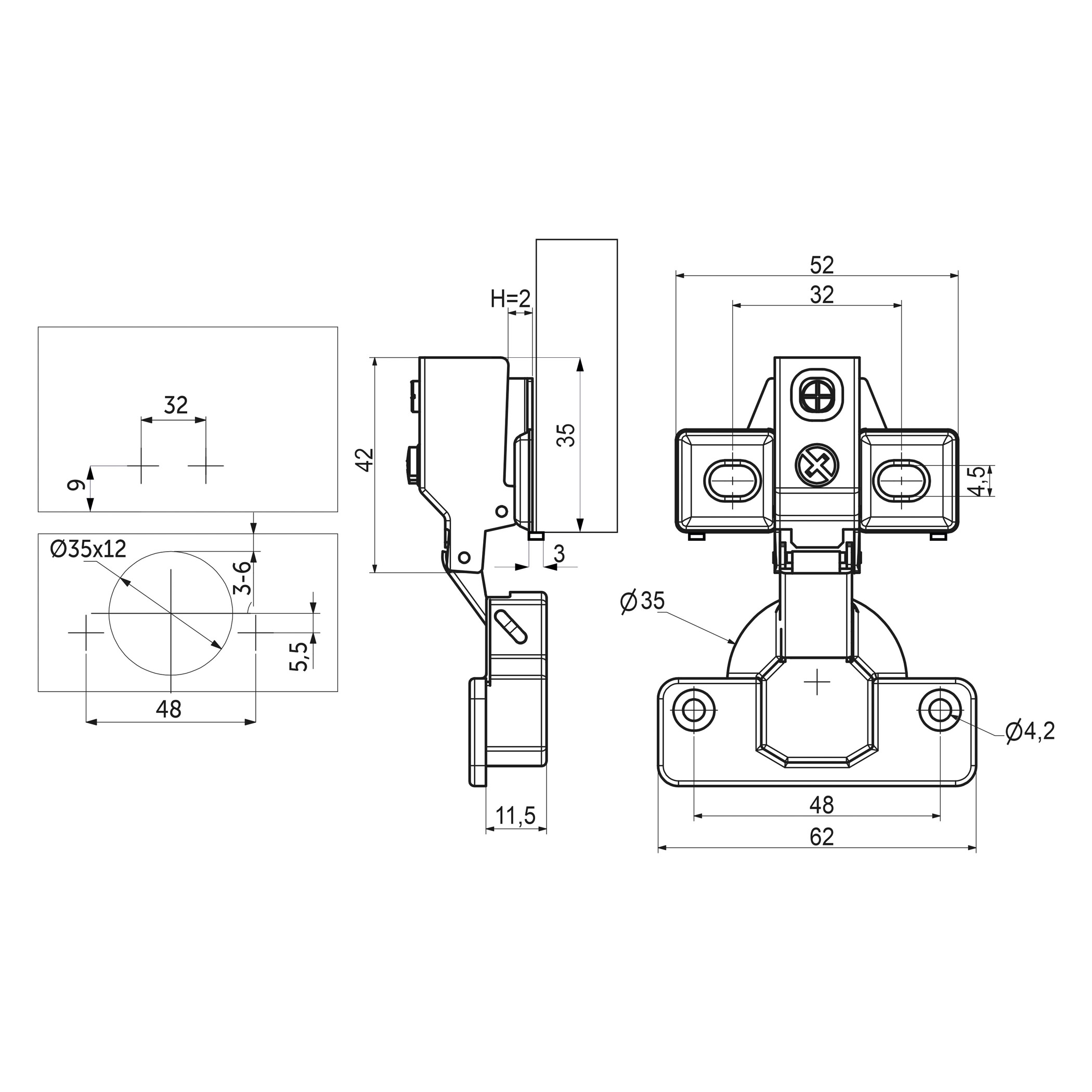 ანჯამა   ზედდებული, დამკეტის მექანიზმით 48მმ. h2 ანჯამა ფიქსირებული (არასწრაფმონტაჟებადი) პლატფორმით და მოკლე მხარით - Image 5