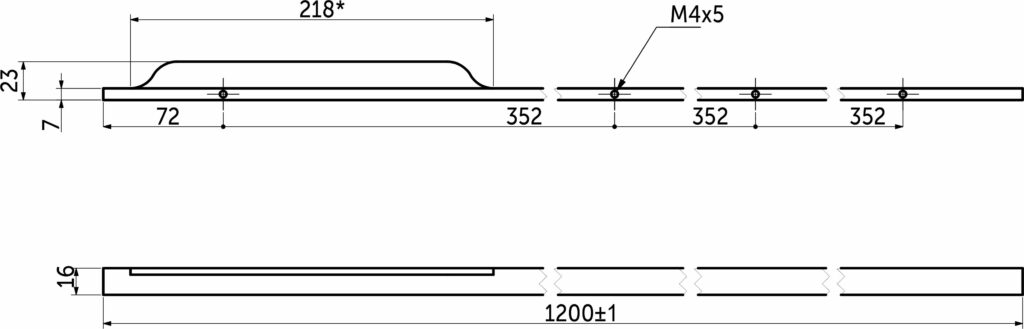 Furniture handle aluminum bracket ANDROMEDA 1056/1200 brushed gold, AKS (left)