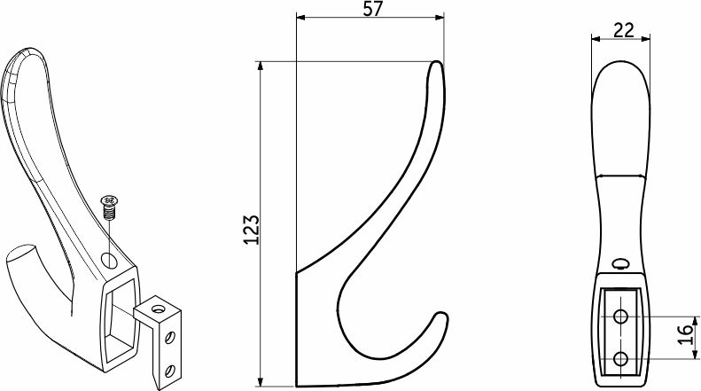 Furniture hook two-horn met. ROMA antique brass matte AKS