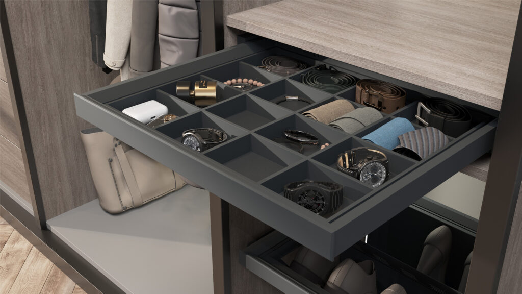 Pull-out shelf organizer 600 BRUNO for accessories, graphite PRIME by AKS