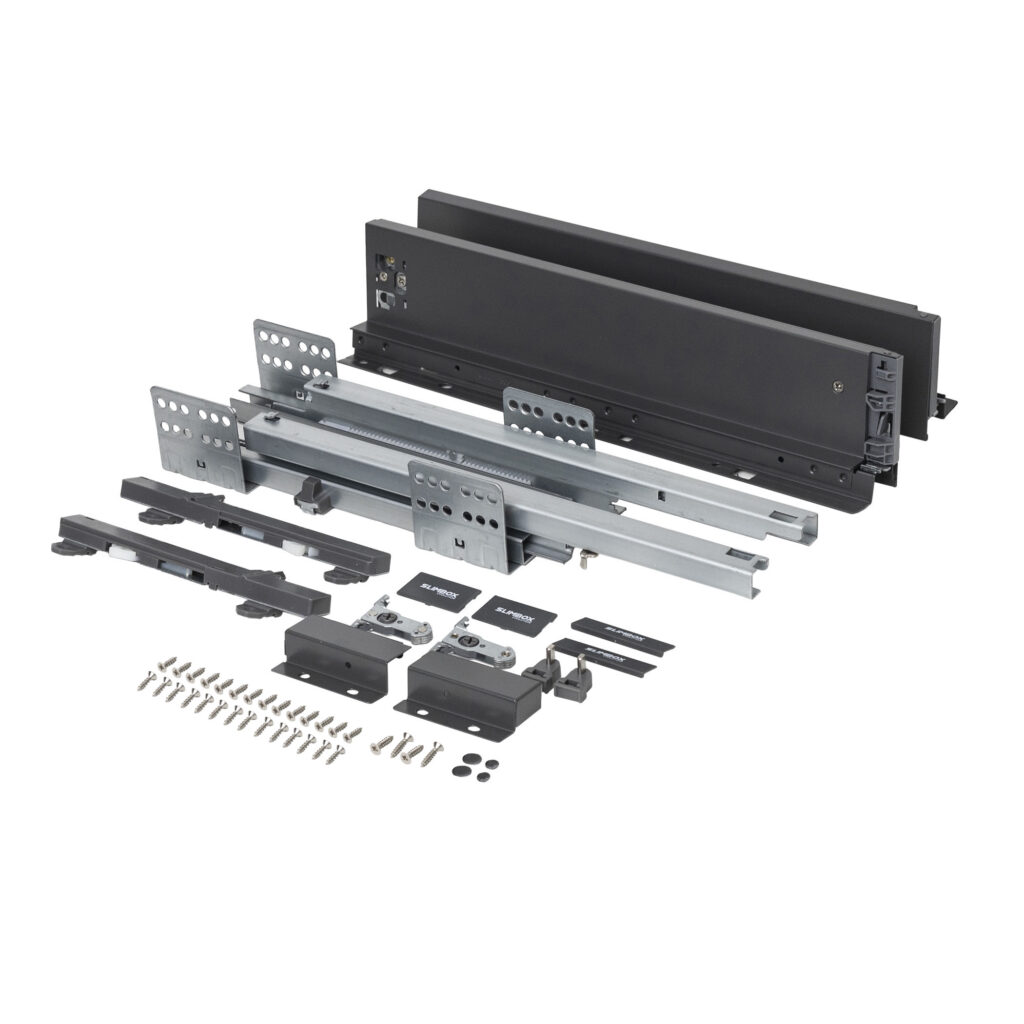 Drawer system Slimbox Evolution L-450 H=84 graphite PUSH TO OPEN Chipboard16mm