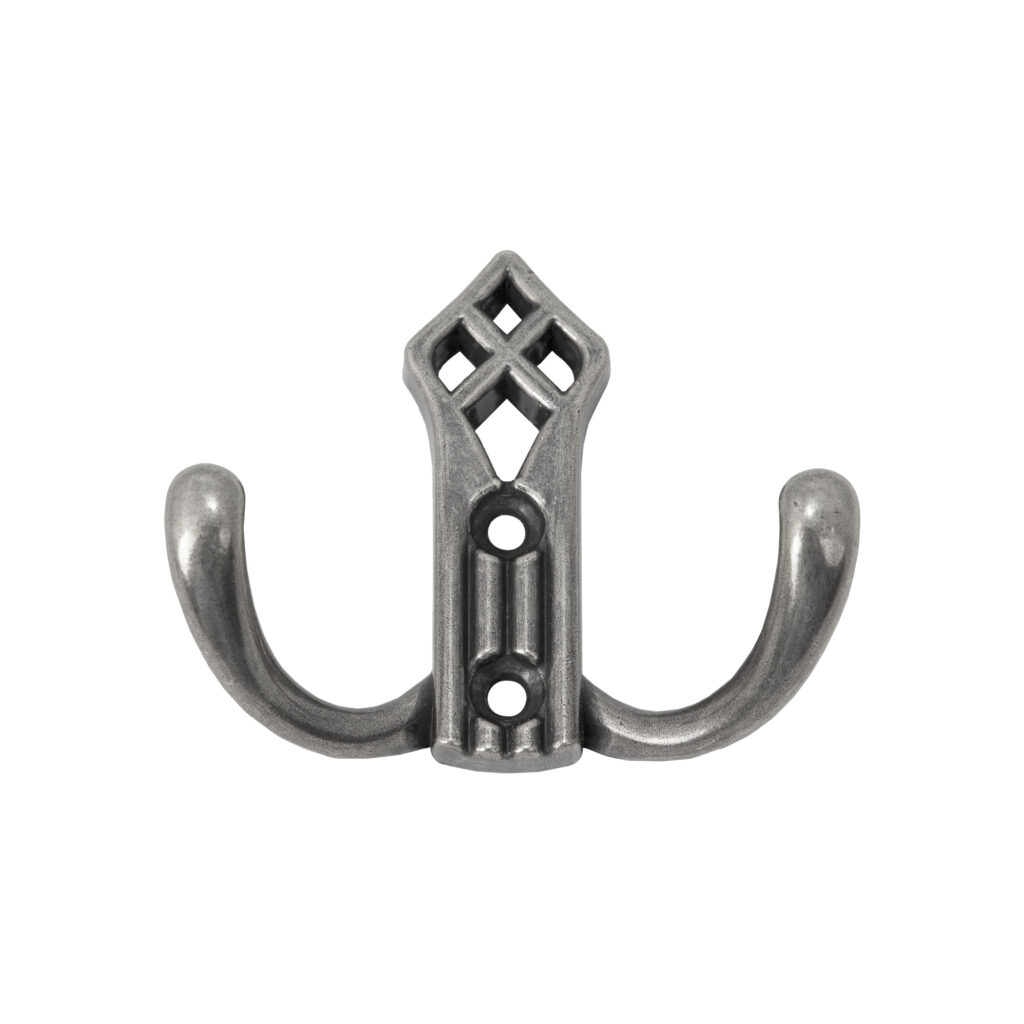 Furniture hook two-horn met. PALAZZO antique silver AKS