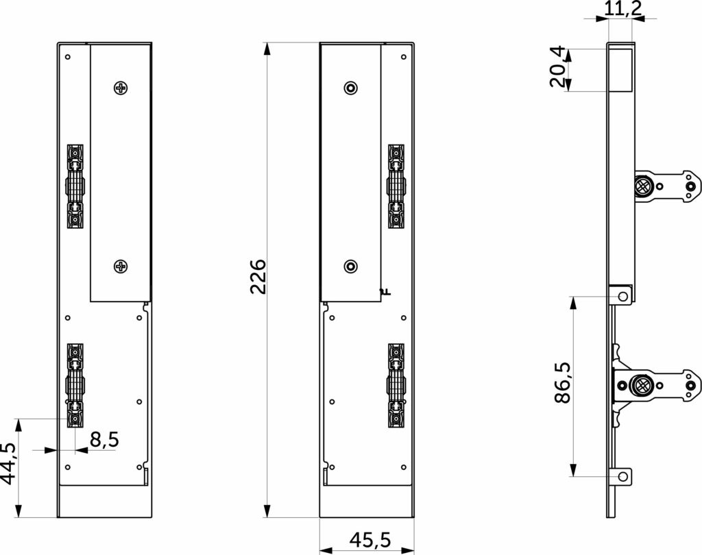 Держатель передней стенки внутреннего ящика H=199 Slimbox Evolution графит с рейлингом на фасаде