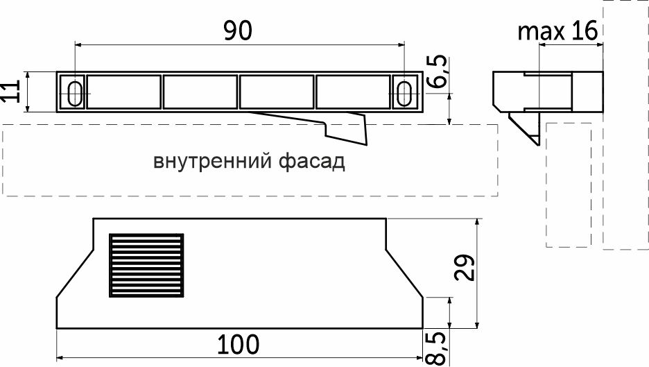 Ручка с поводком внутреннего ящика Slimbox AKS 8,5-16мм графит