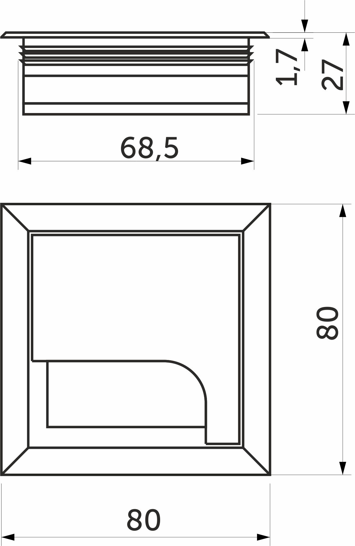 Metal cable pass 80x80mm black AKS - Image 2