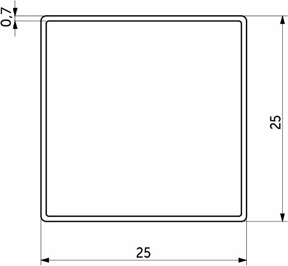 Pipe square L-3000 25*25 QUADRO, black AKS