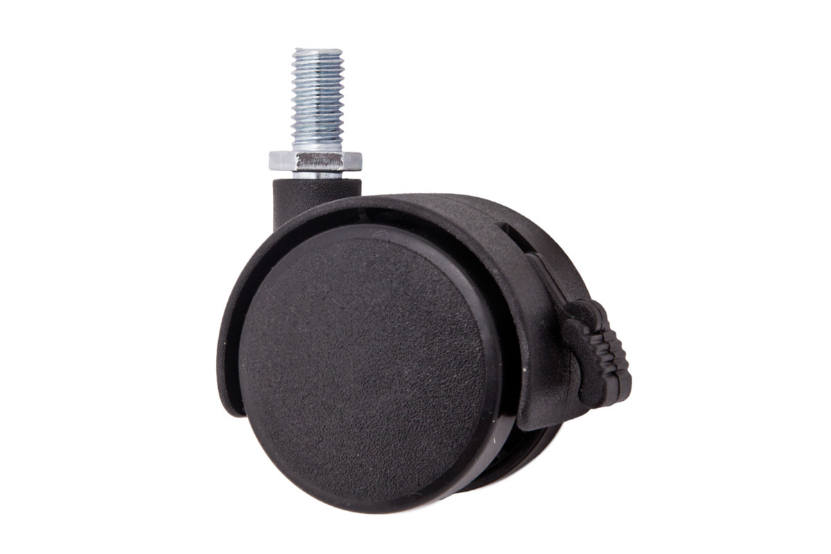 Furniture wheel plast. d50 with M8 screw with brake, black AKS - Image 1