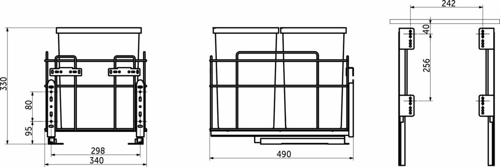 Retractable waste containers 400 (2*18LT), gray AKS