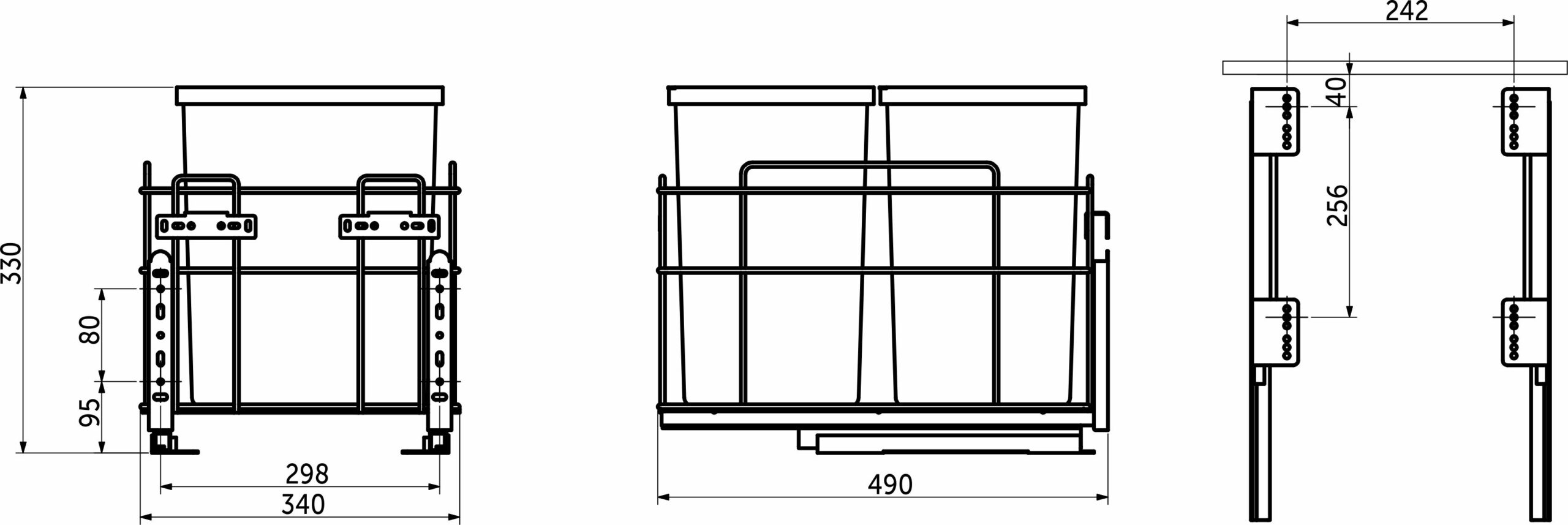 Retractable waste containers 400 (2*18LT), gray AKS - Image 2
