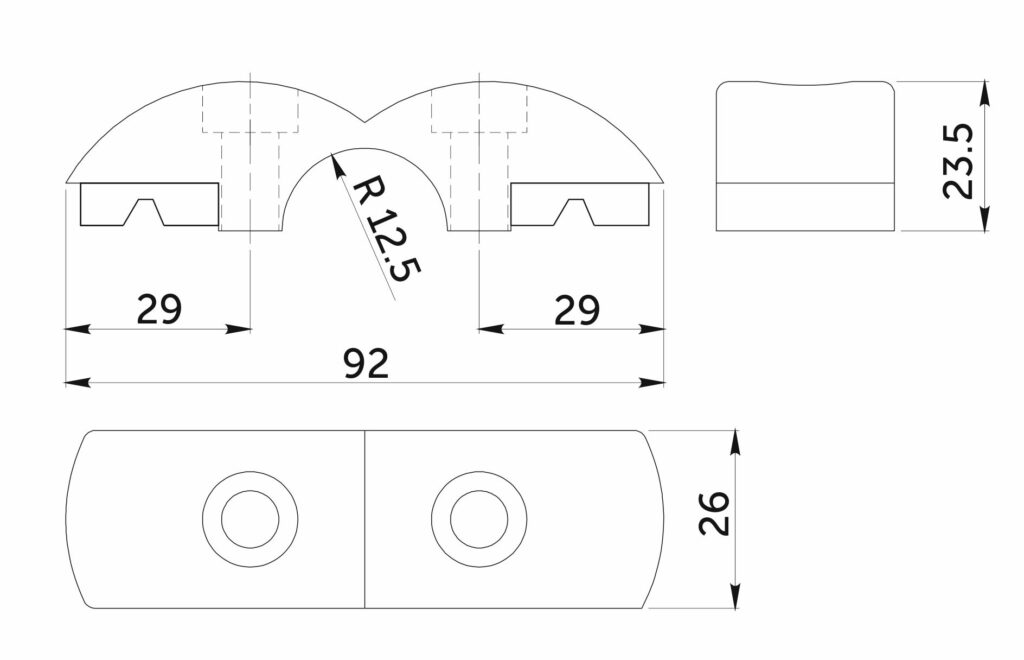Соединитель стекло/плита к трубе d25 (551) двойной (с вкладышами), хром AKS