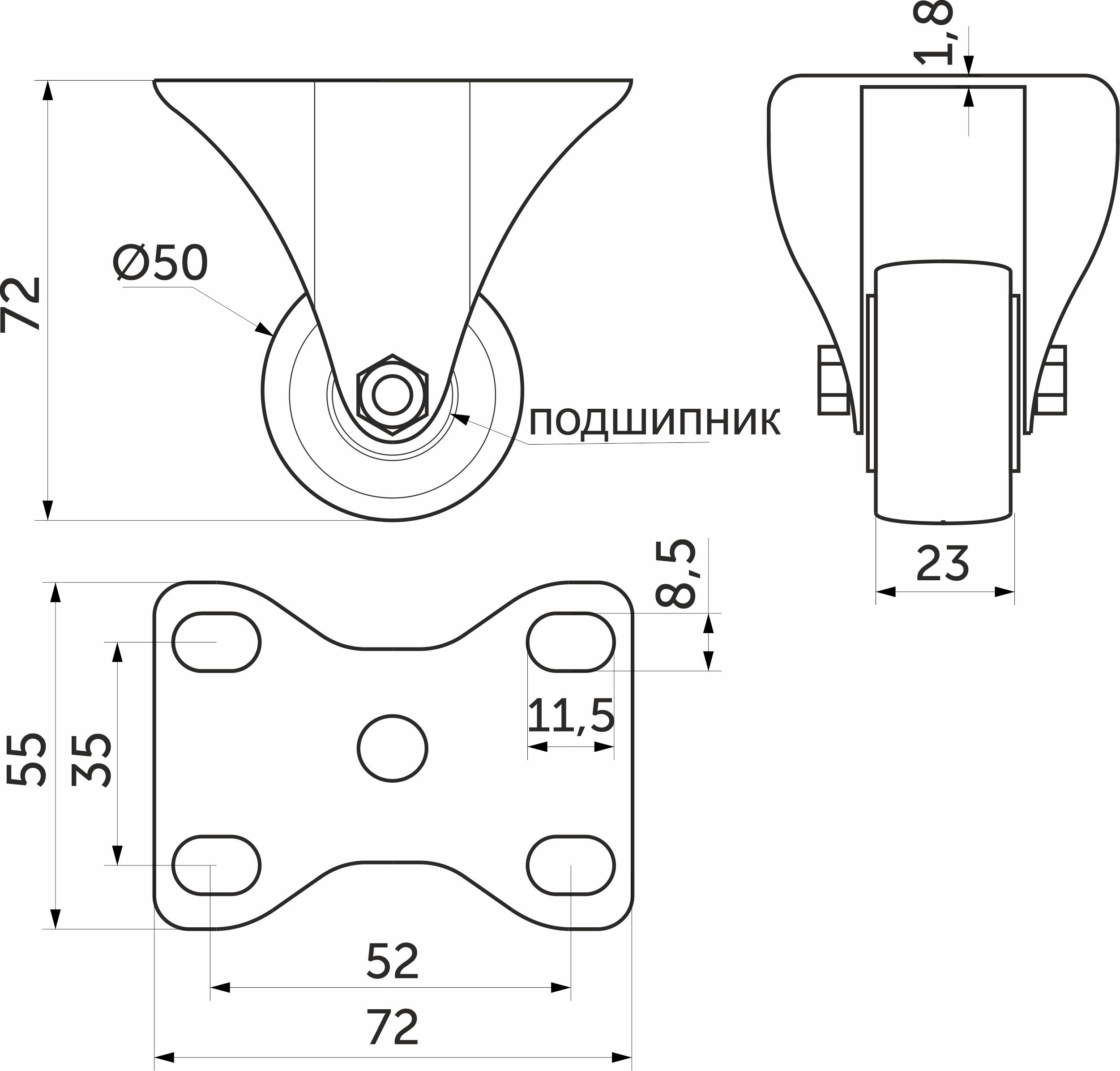 Ролик меб. DIAMOND d50 h72 прямоходящий, черный AKS - изображение 2
