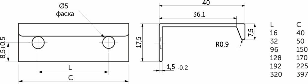 Furniture handle aluminum invoice INSIDE 192/225 matt chrome, AKS