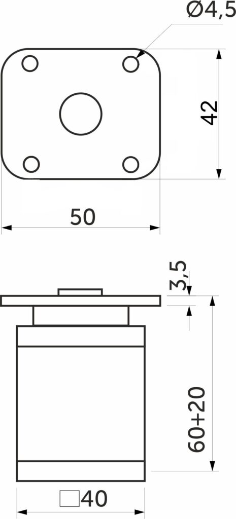 Furniture support aluminum DAKP-27 h60 with adjustable polished steel AKS