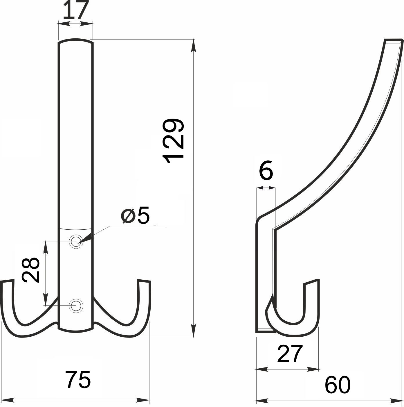 Furniture hook three-horn met. WP14 matt chrome GRIDLI - Image 2