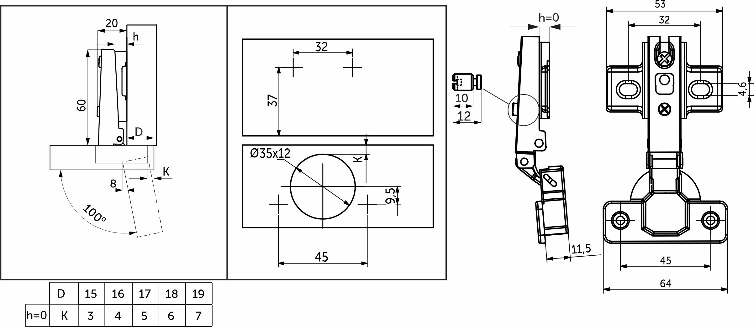 Overhead hinge with spring 45mm h0 slide-on AKS 55g - Image 2