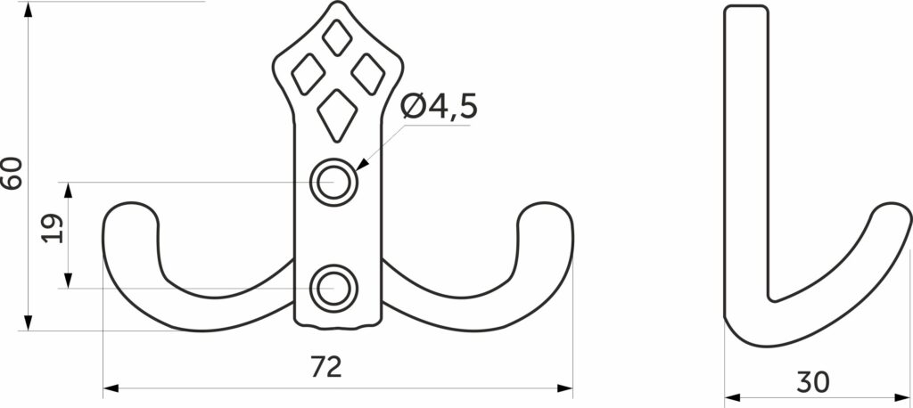 Furniture hook two-horn met. PALAZZO antique silver AKS
