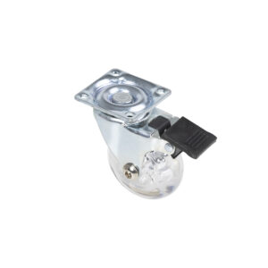 Furniture wheel CRYSTAL/1 d50 h64 with brake pad, transparent AKS - Image 1