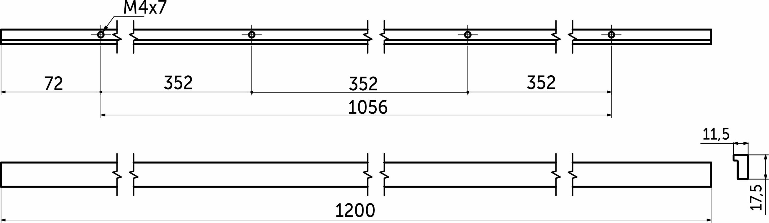 Furniture handle aluminum bracket PIANO 1056/1200 matte black, AKS type 2 - Image 2
