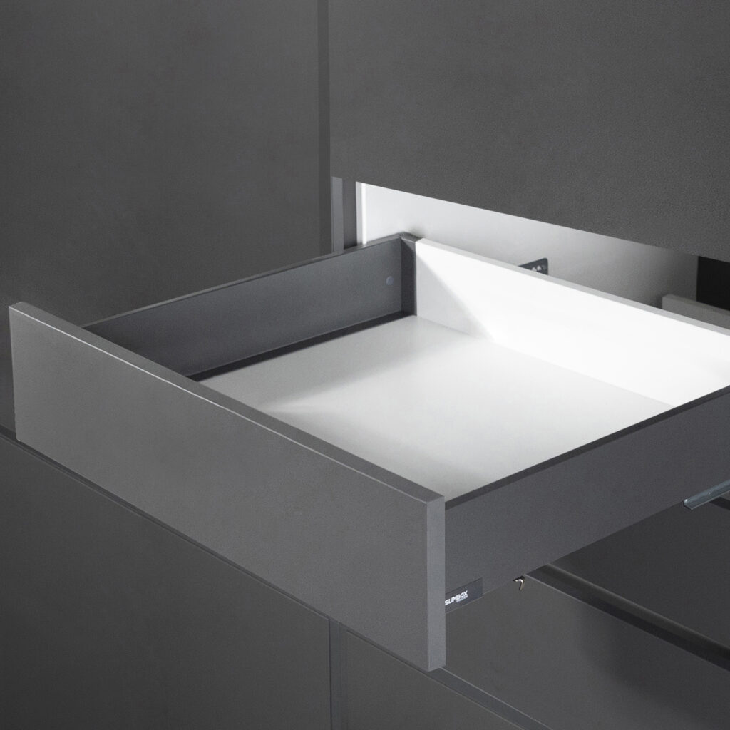 Drawer system Slimbox Evolution L-450 H=84 graphite PUSH TO OPEN Chipboard16mm