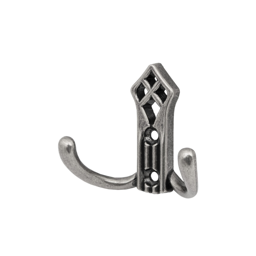 Furniture hook two-horn met. PALAZZO antique silver AKS